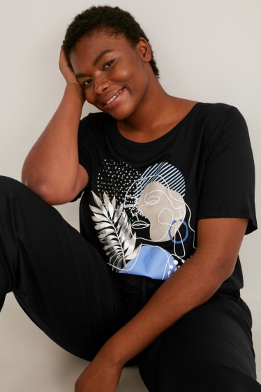 Women - T-shirt - shiny - black
