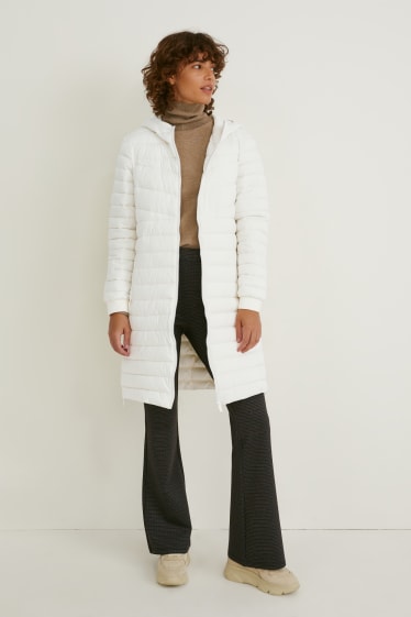 Dames - Gewatteerde jas met capuchon - wit