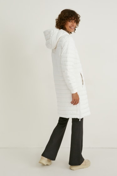 Dames - Gewatteerde jas met capuchon - wit