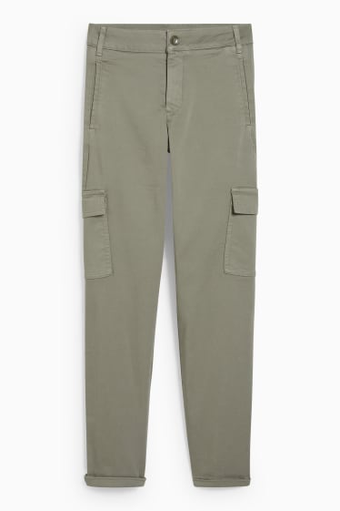 Damen - Cargohose - High Waist - Tapered Fit - grün