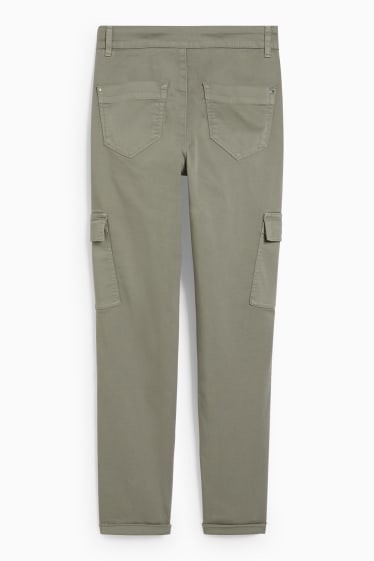Damen - Cargohose - High Waist - Tapered Fit - grün