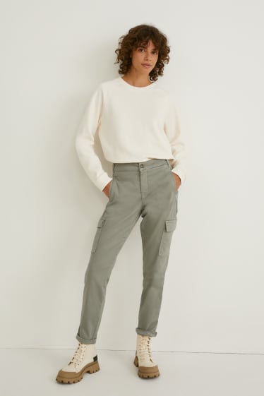 Mujer - Pantalón cargo - high waist - tapered fit - verde