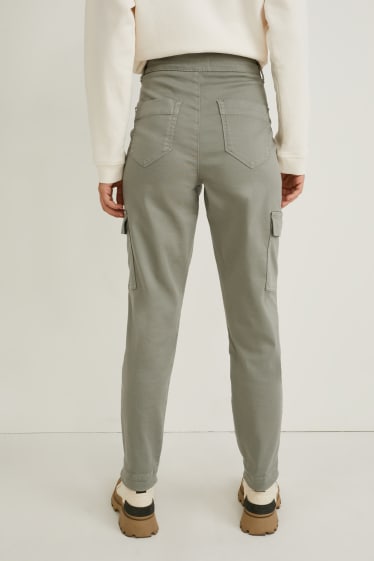Damen - Cargohose - High Waist - Tapered Fit - grün