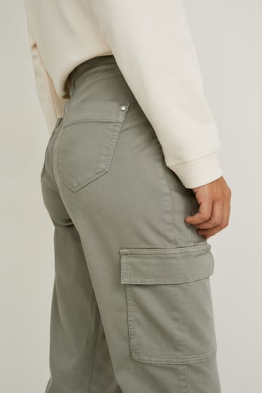 Damen - Cargohose - High Waist - Tapered Fit - grün