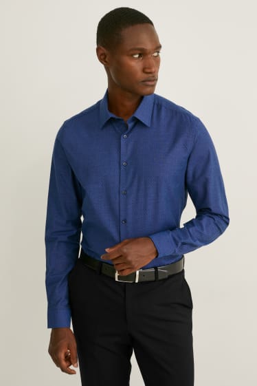 Hommes - Chemise de bureau - slim fit - col kent - facile à repasser - bleu foncé