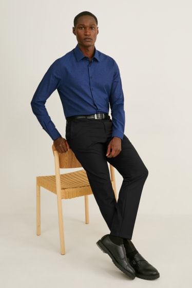 Hommes - Chemise de bureau - slim fit - col kent - facile à repasser - bleu foncé