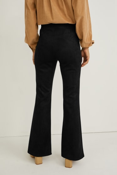 Dámské - Kalhoty - high waist - flared - imitace semiše - černá