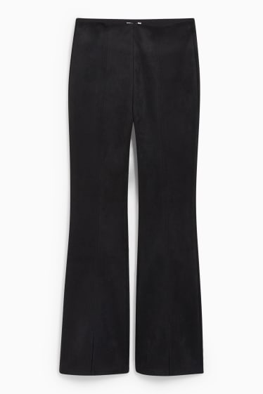 Dames - Broek - high waist - flared - imitatiesuède - zwart