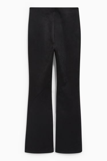 Dámské - Kalhoty - high waist - flared - imitace semiše - černá