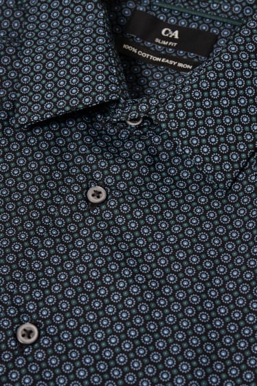 Herren - Businesshemd - Slim Fit - Kent - bügelleicht - dunkelgrün / schwarz
