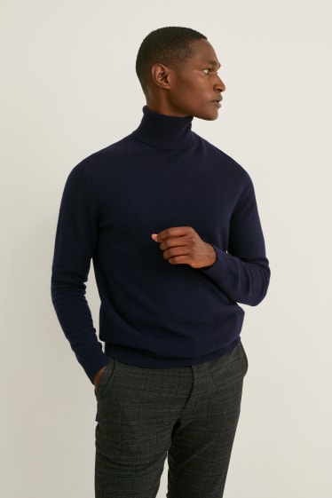 Uomo - Maglione a dolcevita di cashmere - blu scuro