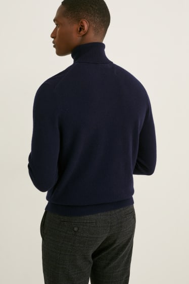 Uomo - Maglione a dolcevita di cashmere - blu scuro