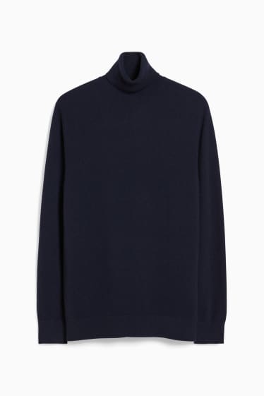 Uomo - Maglione a dolcevita di cashmere - blu scuro