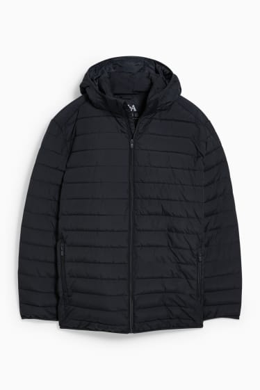 Men - Quilted jacket with hood - recycled - black