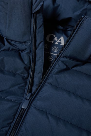 Heren - Gewatteerde jas met capuchon - gerecyclede stof - donkerblauw