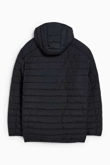 Men - Quilted jacket with hood - recycled - black