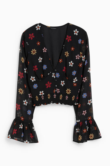 Teens & young adults - CLOCKHOUSE - cropped chiffon blouse - floral - black