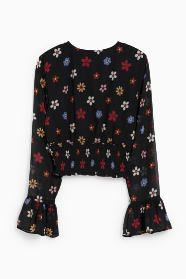Teens & young adults - CLOCKHOUSE - cropped chiffon blouse - floral - black