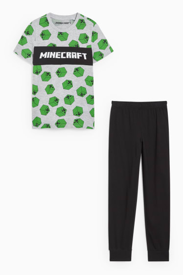 Kinder - Minecraft - Pyjama - 2 teilig - schwarz / grau