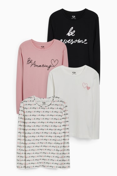 Enfants filles - Coupe ample - lot de 4 - hauts à manches longues - blanc
