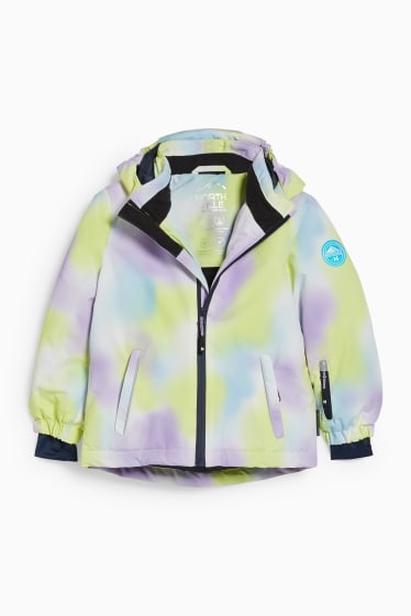Children - Ski jacket with hood - patterned - neon yellow