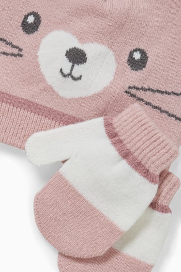 Baby: meisjes - Set - babymuts en -wantjes - 3-delig - roze