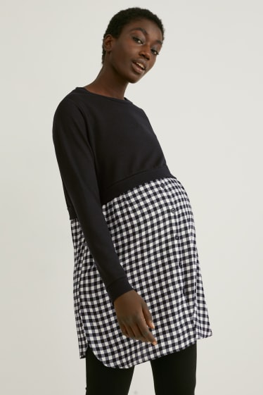 Dames - Zwangerschapssweatshirt - 2-in-1-look - zwart / wit