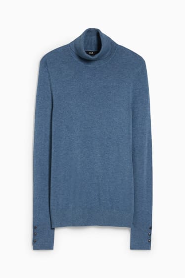 Damen - Rollkragenpullover - blau-melange