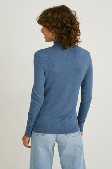 Damen - Rollkragenpullover - blau-melange