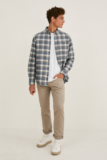 Pánské - Flanelová košile - regular fit - button-down - kostkovaná - bílá/šedá