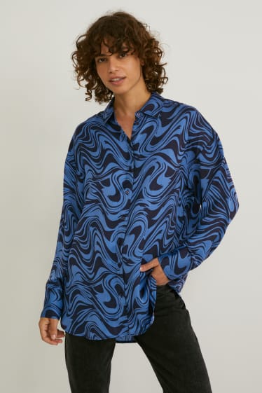 Dames - Blouse - blauw / zwart