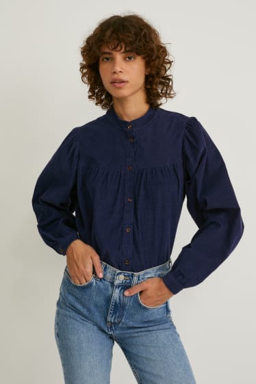 Women - Corduroy blouse - dark blue