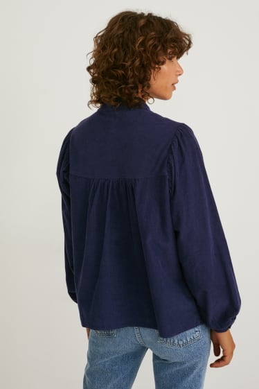 Femei - Bluză din catifea reiată - albastru închis