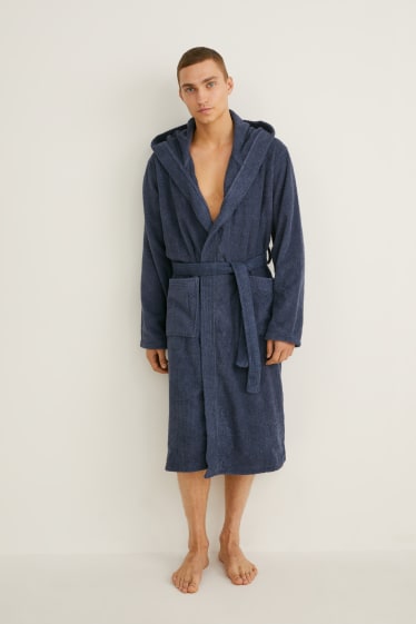 Heren - Badstof badjas met capuchon - donkerblauw