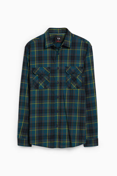 Men - Flannel shirt - regular fit - Kent collar - THERMOLITE® - check - dark blue