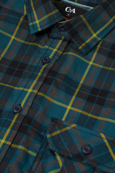 Men - Flannel shirt - regular fit - Kent collar - THERMOLITE® - check - dark blue