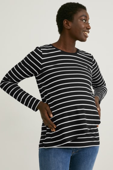 Damen - Still-Langarmshirt - gestreift - schwarz / weiss
