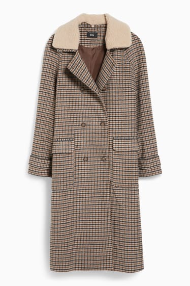 Women - Coat - check - beige