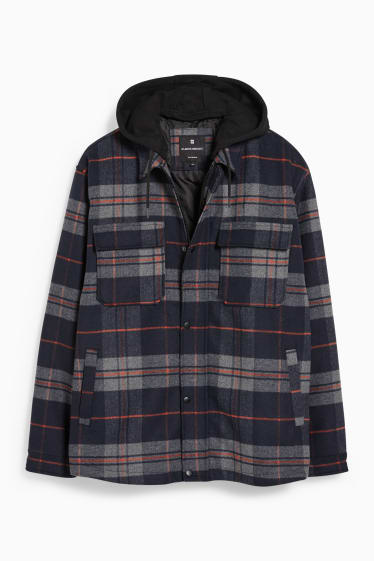 Pánské - CLOCKHOUSE - košilová bunda s kapucí - kostkovaná - šedá-žíhaná