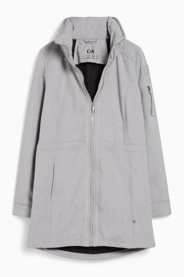 Dámské - Softshellová bunda s kapucí - světle šedá-žíhaná