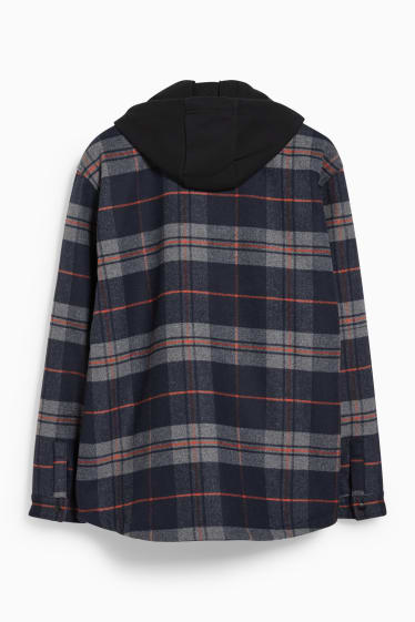 Pánské - CLOCKHOUSE - košilová bunda s kapucí - kostkovaná - šedá-žíhaná