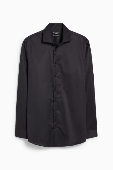 Pánské - Business košile - regular fit - cutaway - s nežehlivou úpravou - černá