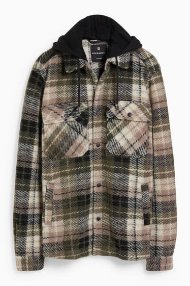Men - CLOCKHOUSE - shirt jacket with hood - check - gray / brown