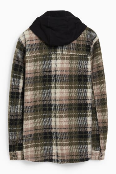 Men - CLOCKHOUSE - shirt jacket with hood - check - gray / brown