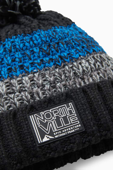 Children - Knitted hat - striped - blue / black