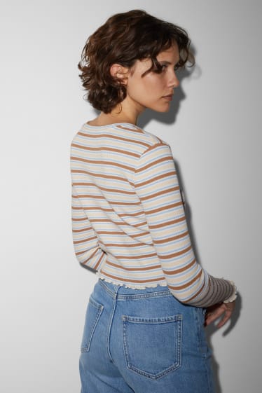 Femei - CLOCKHOUSE - tricou cu mânecă lungă crop - cu dungi - bej / albastru