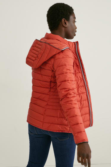 Women - Quilted jacket with hood - red