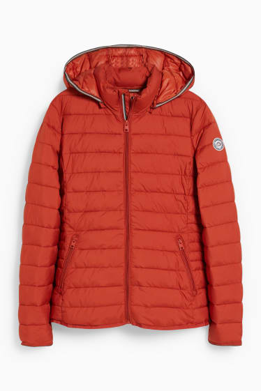 Women - Quilted jacket with hood - red