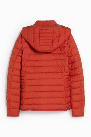 Women - Quilted jacket with hood - red