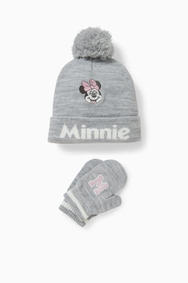 Babies - Minnie Mouse - set - baby hat and mittens - 2 piece - light gray-melange